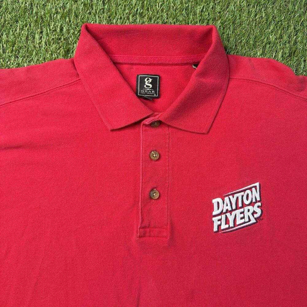Vintage Dayton Flyers Red Polo Men’s Large Gear For Sports Retro Logo Y2K